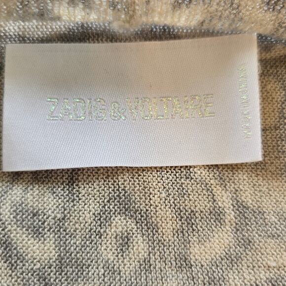 Zadig & Voltaire Cardigan Women's O/S Gray Cream Linen Animal Print Boho Chic - Picture 5 of 7